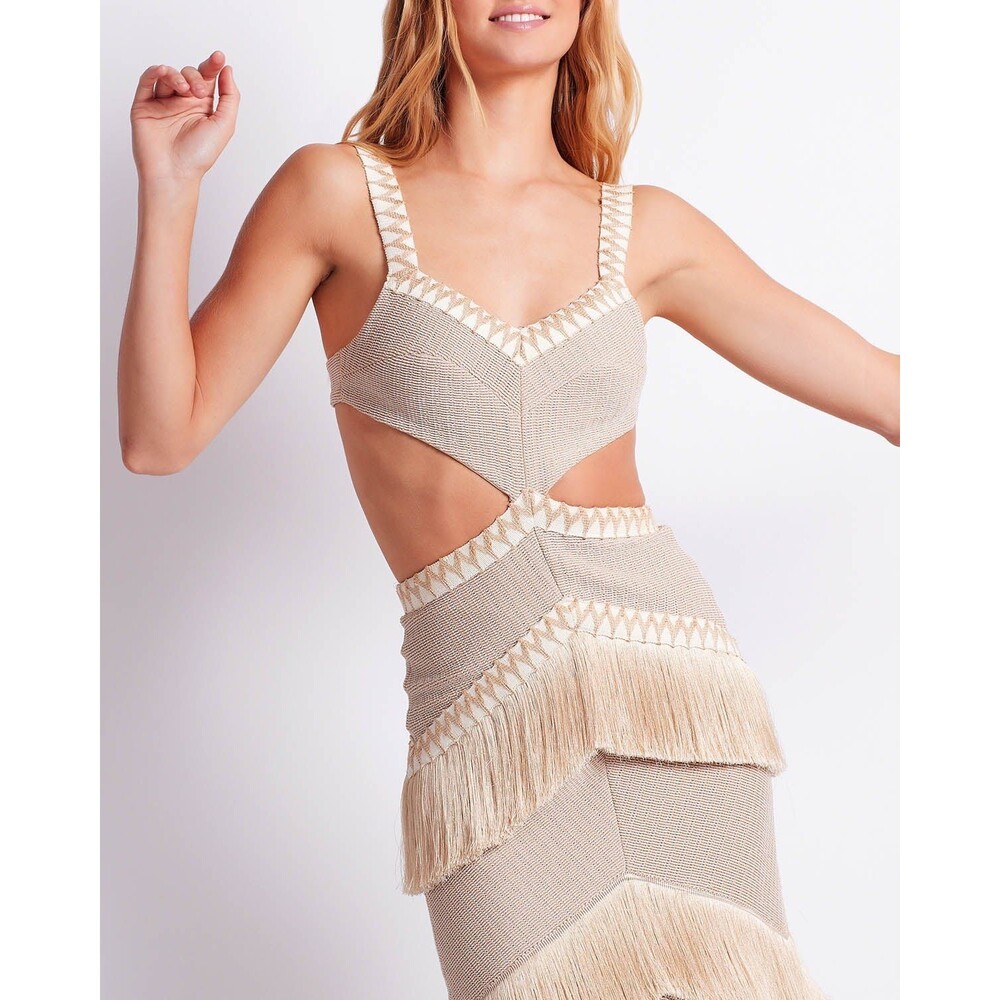 Metallic Knit Maxi Dress with Fringe Trim NWT - Picture 12 of 12